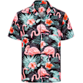 Pikkukuva 2 / 6: Miesten Havaiji-paita ja shortsit -setti Regular Fit lyhythihainen rento funky ranta flamingo paita setti L L Black Dark Flamingo
