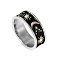 Pikkukuva 4 / 5: Unisex-sormus Tähti Kuu Aurinkokoriste Miehet Naiset Hieno Pyöreä Bohemian-sormus Häihin Musta ja Hopea Black and Silver US 13
