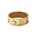 Pikkukuva 2 / 5: Unisex-sormus Tähti Kuu Aurinkokoriste Miehet Naiset Hieno Pyöreä Bohemian-sormus Häihin Musta ja Kulta Black and Gold US 11