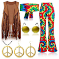 Pikkukuva 4 / 4: 70-luvun Hippibileet Retro Asu Hapsuliivi+Housut+Huivi Asu Newway legging legging S