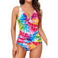 Pikkukuva 1 / 7: Naisten uimapuku vatsan hallinnalla, hoikentava yksiosainen uimapuku, retro rypytetty push-up, vintage-pehmustettu Color Tie Dye Color Tie Dye M