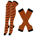 Miniatyrbilde 1 av 5: Lange Strikkede Hansker Knehøye Stripete Sokker Leggings Kostyme Tilbehør 2 Par Sett, Svart og Lilla, One Size orange