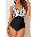 Pikkukuva 3 / 7: Naisten uimapuvut vatsan hallinnalla, hoikentava yksiosainen uimapuku, retro rypytetty push-up, vintage-pehmustettu Black Stripe Top Black Stripe Top M