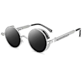 Miniatyrbillede 2 af 5: Vintage Polariserende Steampunk Runde Solbriller til Mænd, Stilfulde Db Silver Frame Grey Lenses