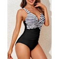 Pikkukuva 4 / 7: Naisten uimapuvut vatsan hallinnalla, hoikentava yksiosainen uimapuku, retro rypytetty push-up, topatut vintage Black Stripe -yläosat Black Stripe Top XL