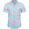 Pikkukuva 2 / 5: Miesten Havaiji-paita ja shortsit, normaali istuvuus, lyhythihainen, rento, funky ranta flamingo-paitasetti X XL Light Blue Flamingo