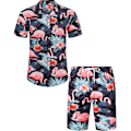 Pikkukuva 1 / 6: Miesten Havaiji-paita ja shortsit setti Regular Fit lyhythihainen rento funky ranta flamingo paita setti S S Black Dark Flamingo