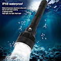 Miniatyrbillede 8 af 8: Scuba Dyklampe 8000LM LED IPX8 Vandafvisende Dyklampe Lommelygte med 3 Lysindstillinger til Undervandsaktiviteter