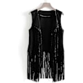 Miniatyrbilde 2 av 4: 70-talls topper for kvinner denimskjorte disco frynsevest jakke - perfekt Black Black M