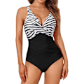 Pikkukuva 1 / 7: Naisten uimapuvut vatsan hallinnalla, hoikentava yksiosainen uimapuku, retro rypytetty push-up, topatut vintage Black Stripe -yläosat Black Stripe Top XL