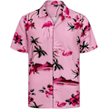 Pikkukuva 2 / 5: Miesten Havaiji-paita ja shortsit setti Regular Fit lyhythihainen rento funky ranta flamingo paita setti S S Pink Flamingo Beach