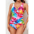 Pikkukuva 6 / 7: Naisten uimapuku vatsan hallinnalla, hoikentava yksiosainen uimapuku, retro rypytetty push-up, vintage-pehmustettu Color Tie Dye Color Tie Dye M