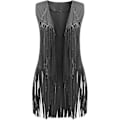 Miniatyrbilde 3 av 3: 70-talls topper for kvinner denimskjorte disco frynsevest jakke - perfekt Dark Gray Dark Gray XL