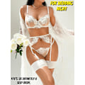 Miniatyrbild 6 av 7: Blommig Broderad, Underwired, T-String, Strumpeband, 4-Delat Lingeri White White XL