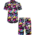 Pikkukuva 1 / 4: Miesten Havaiji-paita ja shortsit -setti Regular Fit lyhythihainen rento funky ranta flamingo paita setti L L Colorful Black
