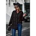 Pikkukuva 3 / 5: Ruudullinen pitkähihainen paita naisille Button Down villasekoitus ohut takki Casual puserotaskutaskuilla Musta Black M