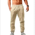 Miniatyrbillede 2 af 5: Herre Casual Bomuld Hør Løse Harem Bukser Strand Yoga Hippie Bukser 4XL 4XL Khaki