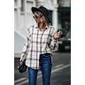 Miniatyrbillede 2 af 5: Rutete langærmet skjorte dame Button Down uldblanding tynd jakke Casual blusetoppe med lomme white white L