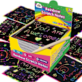 Miniatyrbilde 1 av 7: Regnbue Scratch Mini Art Notes - 100 Magiske Scratch Note Pads Kort Ark for Barn Svart Scratch Håndverk Kunst DIY Fest Favor Fornødenheter Kit Bursdag
