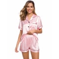 Pikkukuva 4 / 5: Naisten satiini-pyjama, lyhyet naisten pyjama napilla, V-kaula-aukko Pink XL