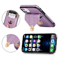 Miniatyrbillede 5 af 5: iPhone 12-etui til kvinder med pung, kortlomme og crossbody-rem i PU-læder, anti-ridse cover, rød purple