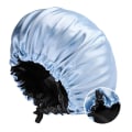 Pikkukuva 1 / 5: Naisten myssy Kaksinkertainen kerros Satiiniyömyssy Kauneus ja kampaus Säädettävät napit Myssy Vaaleansininen+Musta Light Blue+Black Adjustable