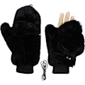 Miniatyrbilde 1 av 7: Vinterhansker for kvinner, myke og fluffy, vindtette fleece-hansker med varm vott-deksel for jenter Black