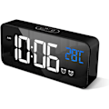 Miniatyrbillede 1 af 5: Digital vækkeur med stor LED-temperaturvisning, bærbar spejlalarm med dobbelt alarm-snooze-port til natbord, soveværelse