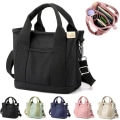 Miniatyrbild 1 av 5: Multi-fickors Zipper Tote Bag, Japansk Handgjord Canvas Handväska Med Fack, Multifunktionell Axelremsväska Arbetsväska