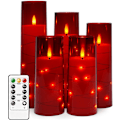 Miniatyrbilde 1 av 5: Flammeløse LED-lys med timer 5 stk Flimrende flammeløse lys, med innebygd stjernelys, batteridrevne lys (rød)
