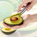 Miniatyrbillede 6 af 9: Avocadoskærer i rustfrit stål, manuelt køkkenredskab, rundt blad, intet behov for elektricitet, frugt- og grøntsagsskærer til hjemmebrug