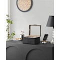 Miniatyrbillede 2 af 4: SONGMICS Smykkeskrin med låg, 3-lags smykkeopbevaring, med 2 skuffer, moderne stil, 20,3 x 23,1 x 13,5 cm, skyhvid og guldfarve UJBC239WT black