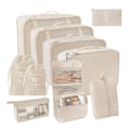 Miniatyrbilde 1 av 10: 9 stk/11 stk Reiseoppbevaringssett i ensfarget stoff Bærbar koffert Klærpakkepose for reise Beige 10 pcs