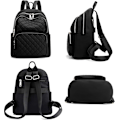 Miniatyrbillede 4 af 5: Rygsæk til kvinder, nylon rejserygsæk taske sort skuldertaske lille casual daypack til piger (sort quiltet)