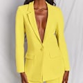 Miniatyrbillede 4 af 4: Dame Blazer og Bukser Sæt - Casual Formelle Business To Dele Blazer Sæt yellow M