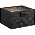 Miniatyrbillede 1 af 4: SONGMICS Smykkeskrin med låg, 3-lags smykkeopbevaring, med 2 skuffer, moderne stil, 20,3 x 23,1 x 13,5 cm, skyhvid og guldfarve UJBC239WT black