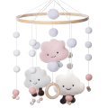 Miniatyrbild 1 av 5: Mobila baby vindspel, mobil babyflicka, mobil babyträ med filtbollar 3D-moln, mobil babyflicka sängklocka hänge för spjälsäng pojkar och flickor, rosa