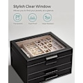 Miniatyrbillede 3 af 4: SONGMICS Smykkeskrin med låg, 3-lags smykkeopbevaring, med 2 skuffer, moderne stil, 20,3 x 23,1 x 13,5 cm, skyhvid og guldfarve UJBC239WT black