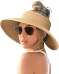 Dam Solhatt Bred Brätte UV-skydd Vikbar Sommar Strandhatt med Hästsvanshål Khaki