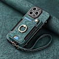 Pikkukuva 1 / 5: Lompakko RFID-lukitus Kortinpidike Renkaan Tuki Puhelimen Kotelo iPhone 15 Pro/15 Pro Max 15 Ultra:lle Rannehihnan kanssa green iPhone 15 Pro Max