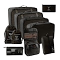Miniatyrbilde 1 av 10: 9 stk/11 stk Reiseoppbevaringssett i ensfarget stoff Bærbar koffert Klærpakkepose for reise Black 10 pcs