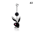Miniatyrbilde 1 av 5: 1. Buny Dangle Belly Ring med Pave CZ-steiner i kirurgisk stål A3