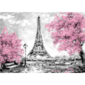 Pikkukuva 5 / 5: 9x6ft Pariisin Eiffel-tornin taustat valokuvausta varten Vaaleanpunaiset kukat Puu Valokuvaharrastajat Häästudio Rekvisiitta Tausta Banneri Vinyyli