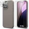 Pikkukuva 1 / 4: iPhone 16 Pro -kotelo, harmaa nestemäinen silikoni + 2 karkaistua lasia ja 2 takakameran lasia