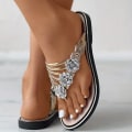 Miniatyrbilde 4 av 6: Dames Blomstrete Flat Flip Flops, Moteåpne Tå Ikke-Skli Slidesko, Utendørs Strand Slides