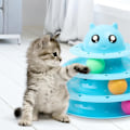 Miniatyrbild 4 av 4: Katt Rullkula Leksak Interaktiv, 3-vånings Torn Rolig Katt Bollbana Leksak med 3 Färgade Bollar, 3 Nivåer Kattretande Leksak blue