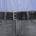 Miniatyrbild 5 av 5: Dubbel Spänne Läderbälte Herrar Läder Arbetsbälte Herrar Mode Enkelt Mångsidigt Bälte Jeans Byxor Bälte - Svart