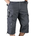 Miniatyrbild 2 av 3: Herr 3/4 Långa Elastiska Midjeshorts Cargo Combat Trekvarts Shorts Mörkgrå_xx Dark Grey L