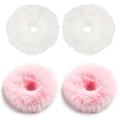Miniatyrbilde 1 av 5: 4-pakks Fluffy Fur Scrunchies, Fur Scrunchies, Tasselholdere, Fuzzy Hårtilbehør for Kvinner og Jenter (Rosa og Hvit) 8cm