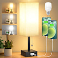 Miniatyrbilde 1 av 4: Nattbordlampe med 3 fargetemperaturer - 3000/4000/5000K  USB C+A-porter, nattlampe med 3 fargemodus, soveromslampe for lesing, arbeid